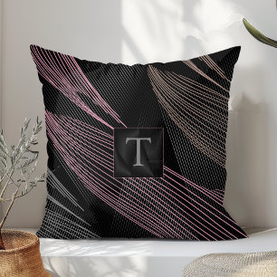 Moderne elegante botanische Linien Rosa Schwarz Kissen