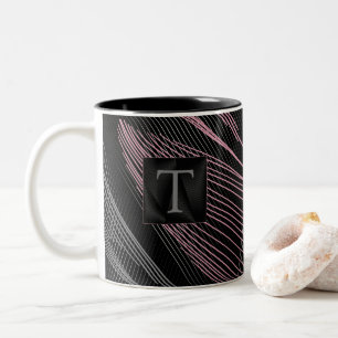 Moderne elegante botanische Linien Rosa Schwarz Zweifarbige Tasse