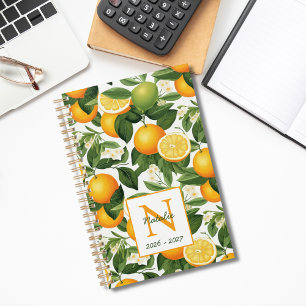 Moderne elegante botanische Orangen Monogramm Name Planer