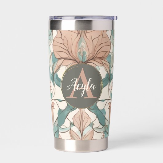 Moderne elegante botanische Rosa Blütendach Thermobecher (Links)