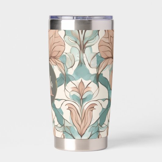 Moderne elegante botanische Rosa Blütendach Thermobecher (Rückseite)