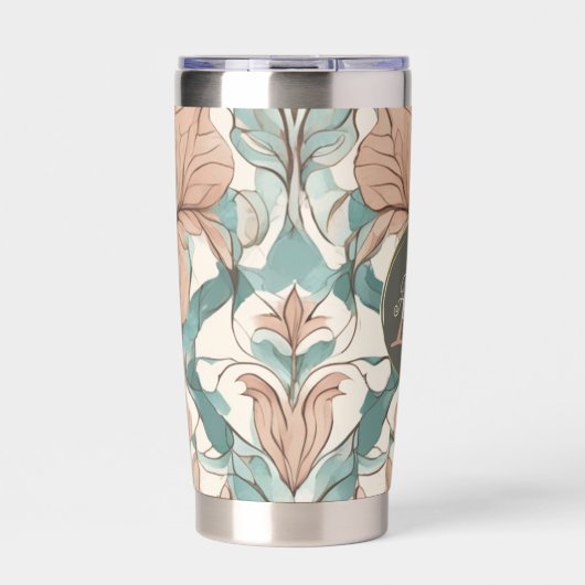 Moderne elegante botanische Rosa Blütendach Thermobecher (Vorderseite)