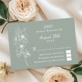Moderne elegante botanische Salbeigrüne Hochzeit RSVP Karte