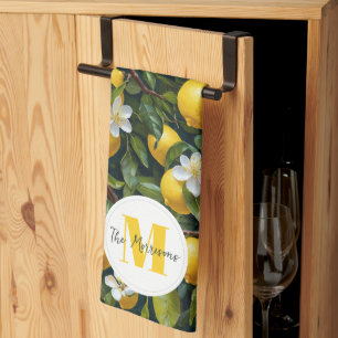 Moderne elegante botanische Zitronen Familienname Geschirrtuch