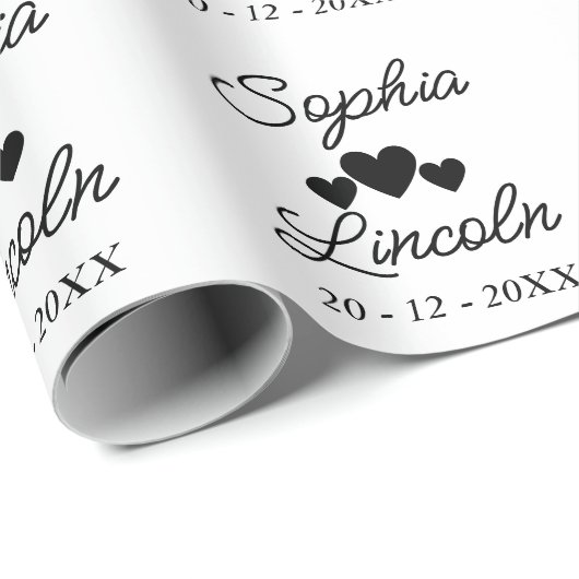 Moderne Elegante Braut & Groom Names Wedding Geschenkpapier (Rolleneckpunkt)