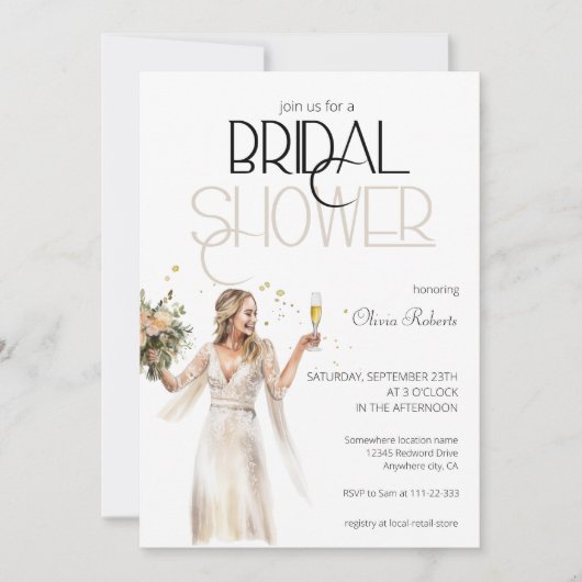 Moderne Elegante Braut im Hochzeitsgossen-Brautpar Einladung (Vorderseite)