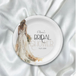 Moderne Elegante Braut im Hochzeitsgossen-Brautpar Pappteller