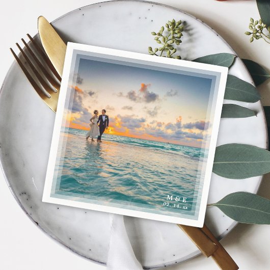 Moderne elegante Braut- und Groom-Foto-Hochzeitsfe Serviette