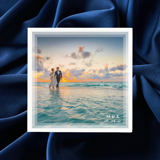 Moderne elegante Braut- und Groom-Foto-Hochzeitsfe Serviette