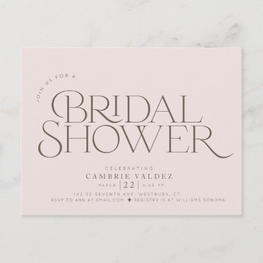 Moderne, elegante Brautdusche - Einladung Postkarte (Vorderseite)