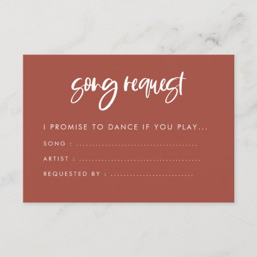 Moderne, elegante Brautziegelhochzeit Song Anfrage Begleitkarte (Vorderseite)