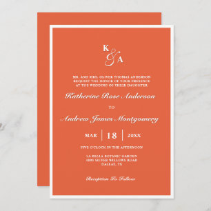 Moderne, elegante Bright Orange Monogram Wedding Einladung