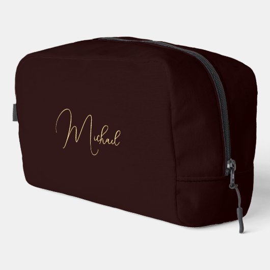 Moderne elegante Brown Gold Monogram Travel Cosmet Waschbeutel (Rechte Ecke)