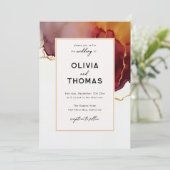 Moderne Elegante Burgund Orange Gold Hochzeit im H Einladung (Stehend Vorderseite)