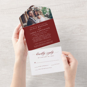 Moderne elegante Burgund Red Foto UAWG Wedding All In One Einladung