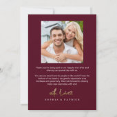 Moderne, elegante Burgunder Foto Hochzeit Dankeskarte (Rückseite)