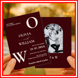 Moderne elegante burgunderrote Hochzeitsfotos Einladung