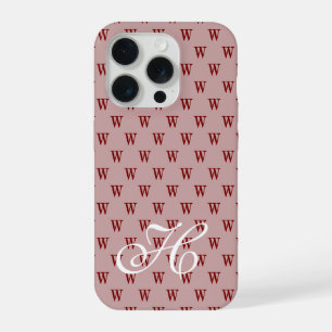 Moderne elegante burgunderrote weiße Monogramm-Mus iPhone 15 Pro Hülle
