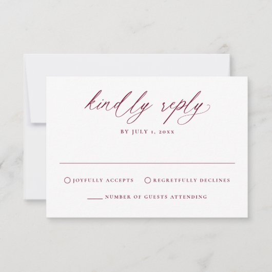 Moderne Elegante Burgundy Calligrafy Wedding RSVP Karte (Vorderseite)