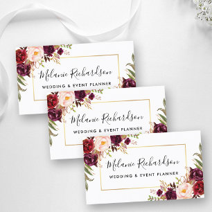 Moderne Elegante Burgundy Floral Gold Frame Visitenkarte