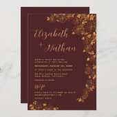 Moderne Elegante Burgundy Gold Quote Blumenhochzei Einladung (Vorne/Hinten)