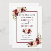 Moderne Elegante Burgundy Rahmen Save the Date flo (Vorne/Hinten)