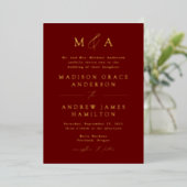 Moderne, elegante Burgundy- und Gold Monogram-Hoch Folieneinladung (Stehend vorne)