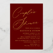 Moderne elegante Burgundy- und Golddusche Folieneinladung (Vorderseite)