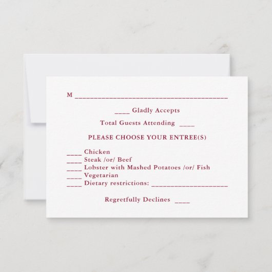 Moderne Elegante BurgundyWhite Winter Wedding RSVP Karte (Rückseite)