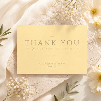 Moderne elegante buttergelbe Hochzeit Dankeskarte