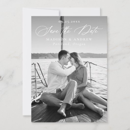 Moderne elegante Calligraphie 2 Foto QR Code Weddi Save The Date (Vorderseite)