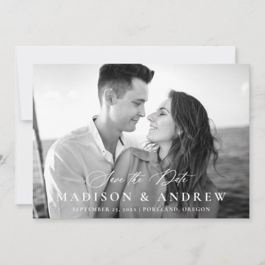 Moderne elegante Calligraphie 2 Foto QR Code Weddi Save The Date (Vorderseite)