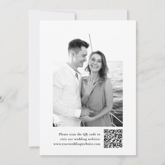 Moderne elegante Calligraphie 2 Foto QR Code Weddi Save The Date (Rückseite)