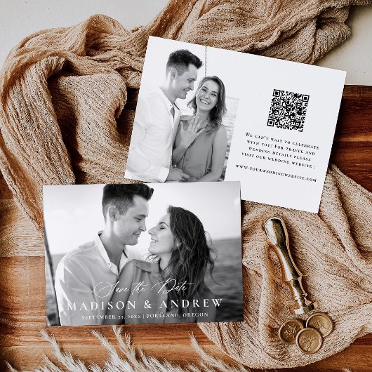 Moderne elegante Calligraphie 2 Foto QR Code Weddi Save The Date