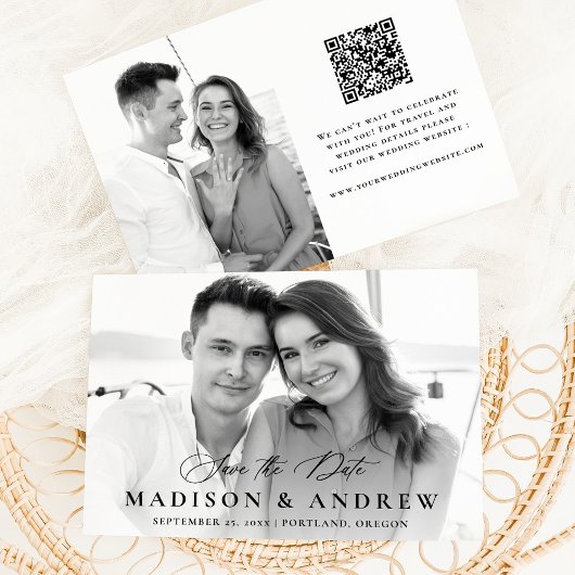 Moderne elegante Calligraphie 2 Foto QR Code Weddi Save The Date