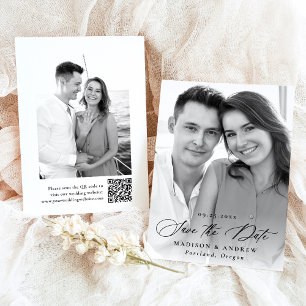 Moderne elegante Calligraphie 2 Foto QR Code Weddi Save The Date