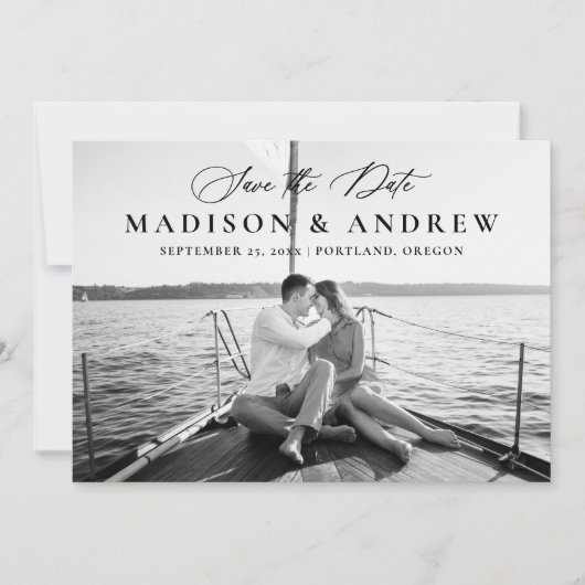 Moderne elegante Calligraphie 2 Foto QR Code Weddi Save The Date (Vorderseite)