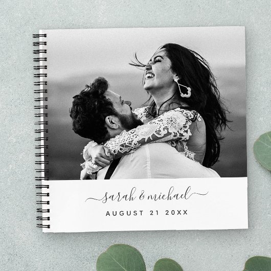 Moderne Elegante Calligraphie 2 Foto Wedding Guest Notizblock