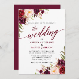 Moderne elegante Calligraphie floral Burgundy Wedd Einladung