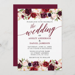 Moderne elegante Calligraphie floral Burgundy Wedd Einladung