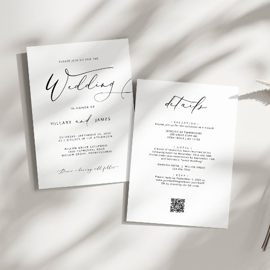 Moderne Elegante Calligraphy QR Wedding Einladung