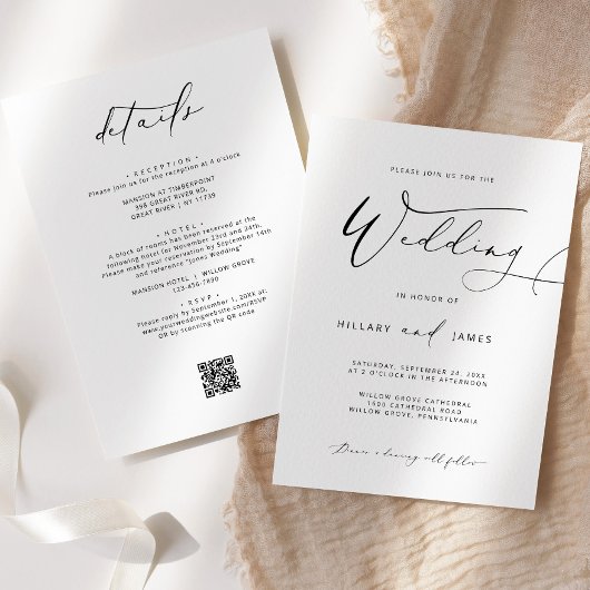 Moderne Elegante Calligraphy QR Wedding Einladung