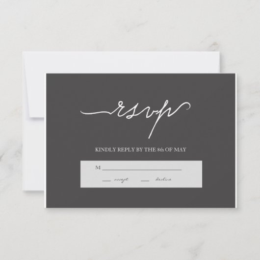 Moderne elegante Charcoal Wedding RSVP Karte (Vorderseite)