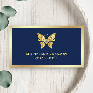 Moderne Elegante Chic Blaue Goldfolie Schmetterlin Visitenkarte