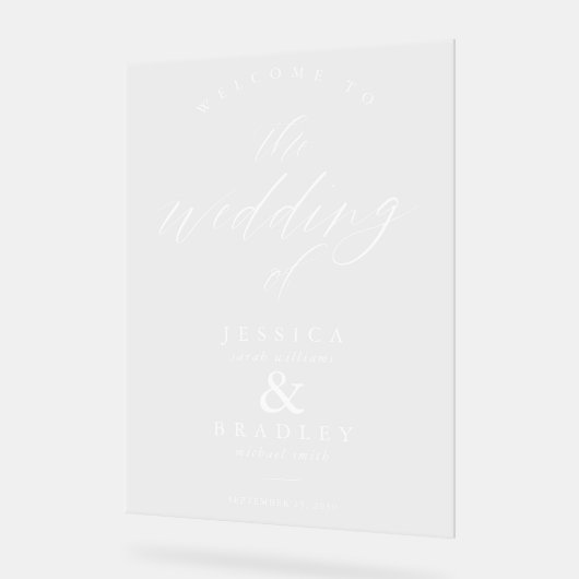 Moderne Elegante Chic Calligraphy Wedding Willkomm Acrylschild (Winkel)