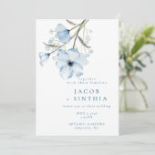 Moderne Elegante Chic Dusty Blue Wedding Einladung (Stehend Vorderseite)