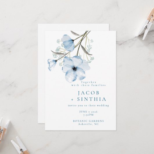 Moderne Elegante Chic Dusty Blue Wedding Einladung (Vorderseite/Rückseite Beispiel)