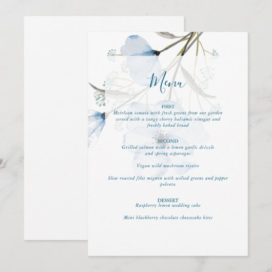 Moderne Elegante Chic Dusty Blue Wedding Menükarte (Vorne/Hinten)