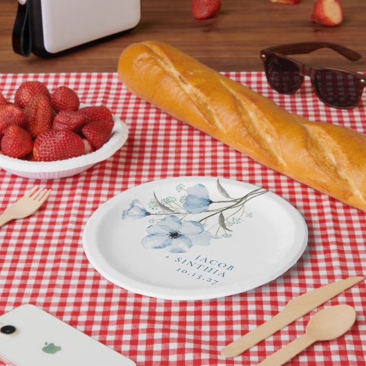 Moderne Elegante Chic Dusty Blue Wedding Pappteller (Picknick)