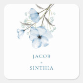 Moderne Elegante Chic Dusty Blue Wedding Quadratischer Aufkleber (Vorderseite)